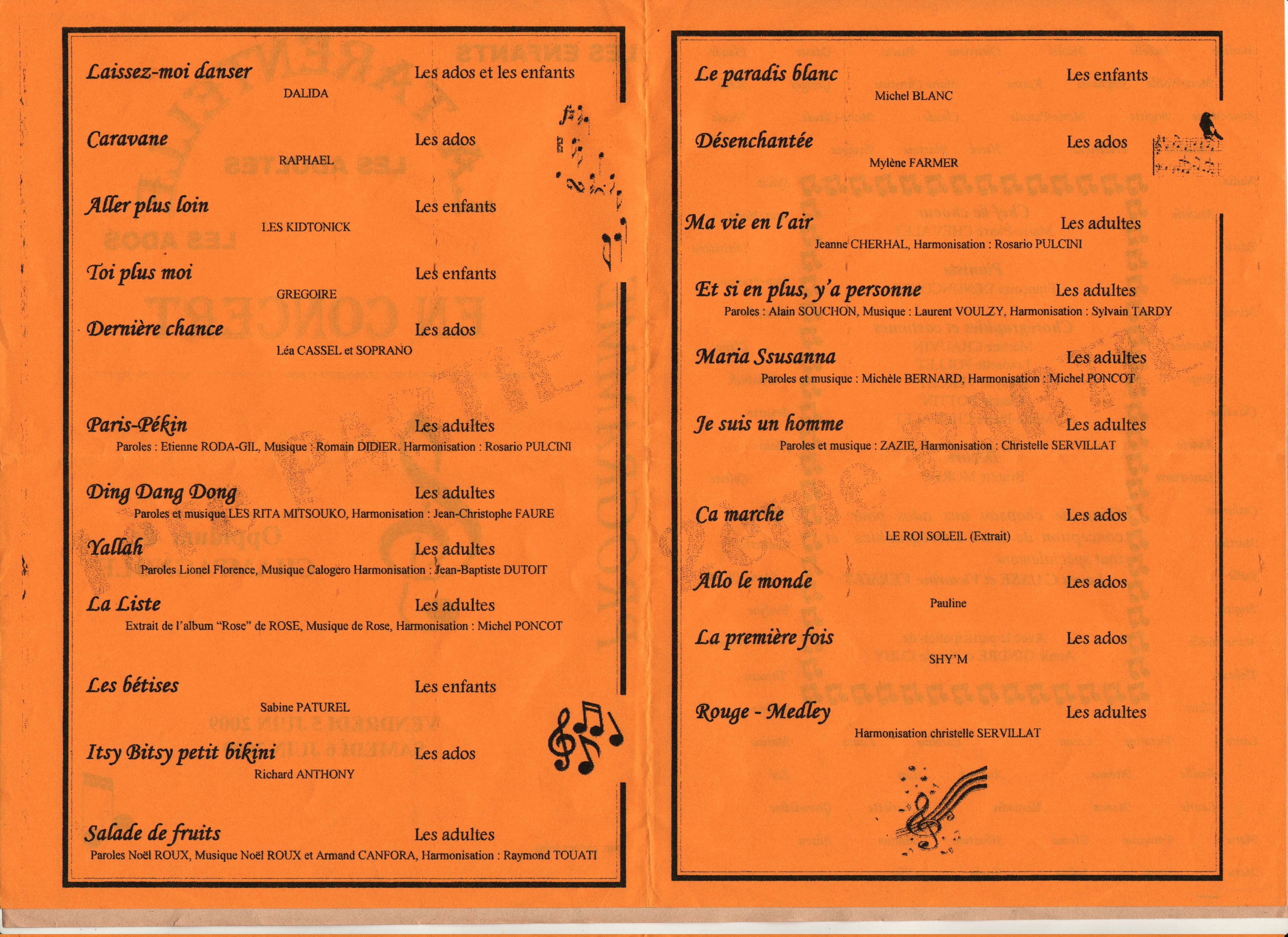 programme du concert 2009