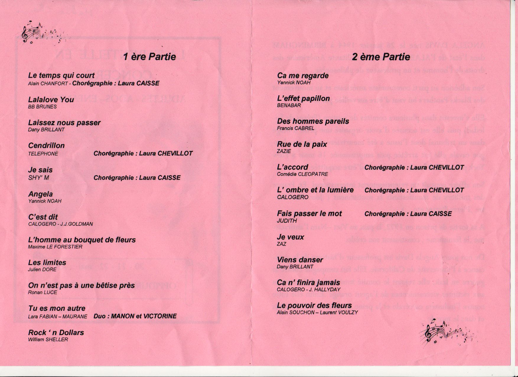 programme du concert 2011