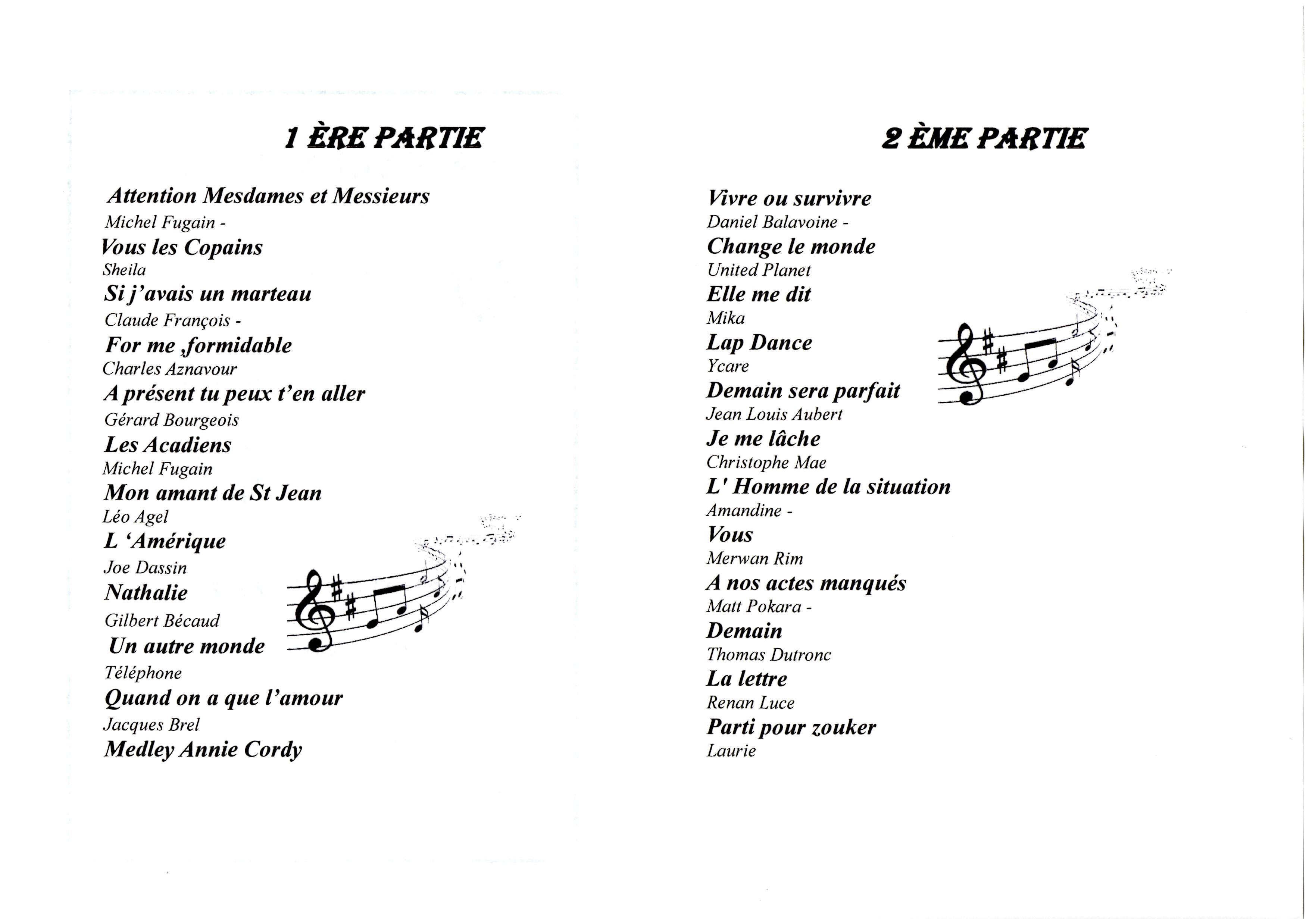 programme du concert 2012